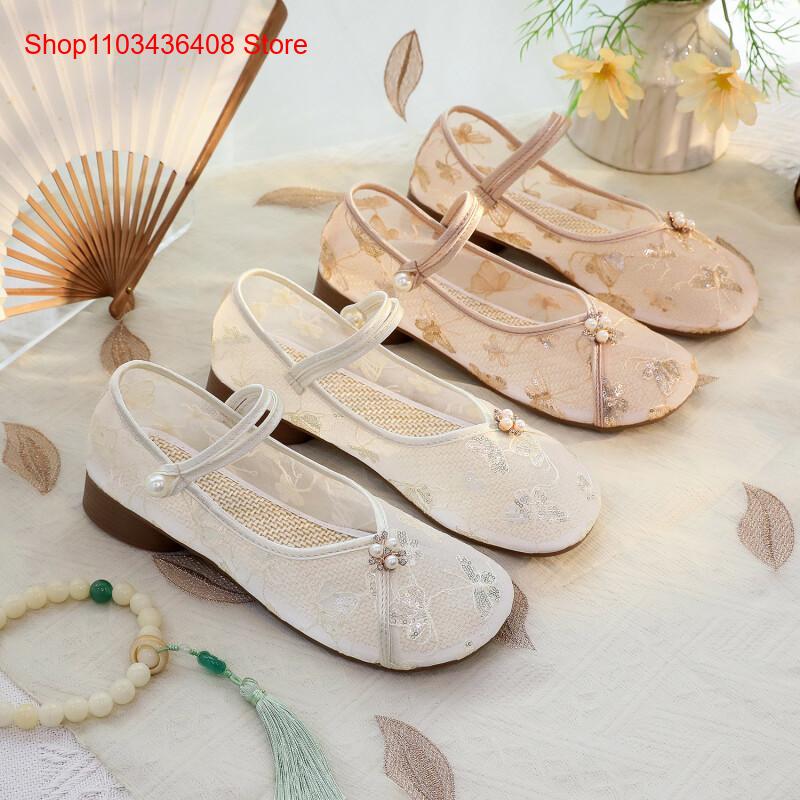 Embroidery Style - Nuevos Zapatos de Malla con Tacón