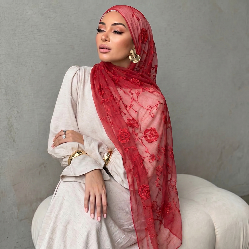 Embroidery Fashion - Hiyab Musulmán con Bordado Floral, Pañuelo