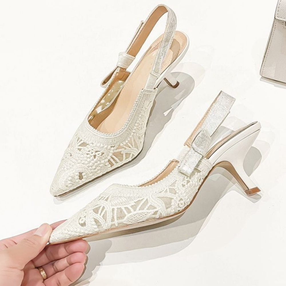 Embroidery Style - Sandalias de Tacón Alto de Cuero