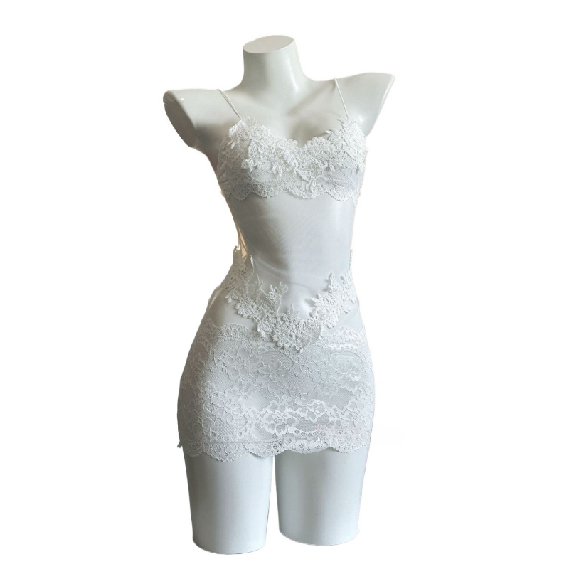 Embroidery Outfit - Vestido sexy sin tirantes con encaje